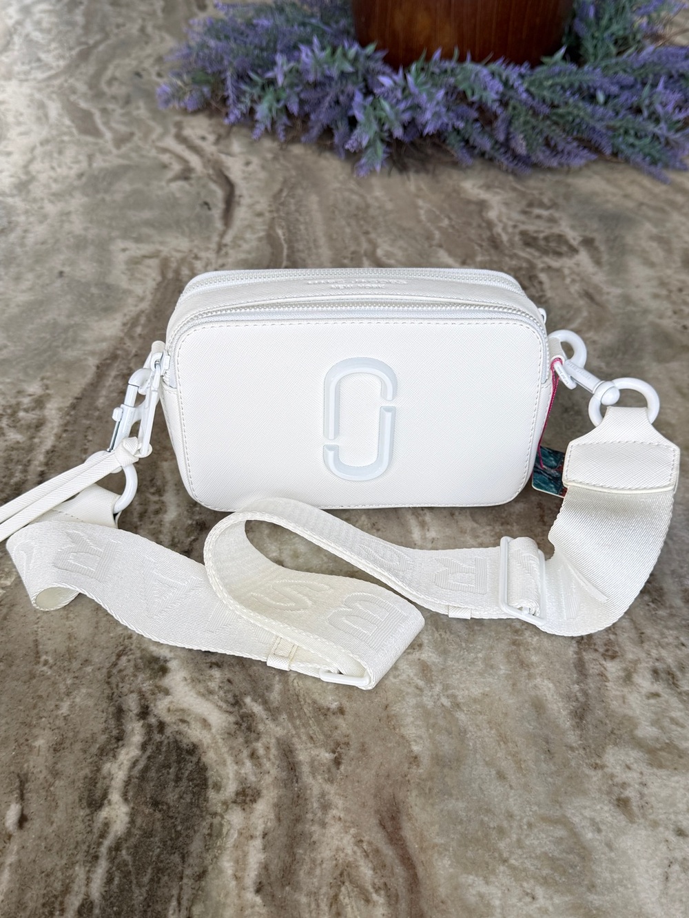 Marc Jacobs White Saffiano Camera Crossbody with Logo